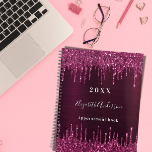 Burgundy glitter drips name 2026 planner