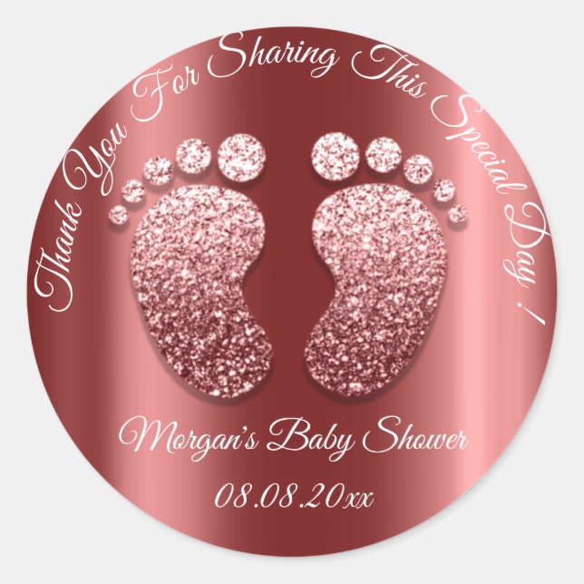 Burgundy Glitter Feet Baby Shower Favour Thank You Classic Round Sticker (Front)