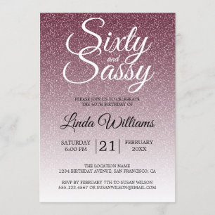 Burgundy Glitter Ombre 60 and Sassy 60th Birthday Invitation