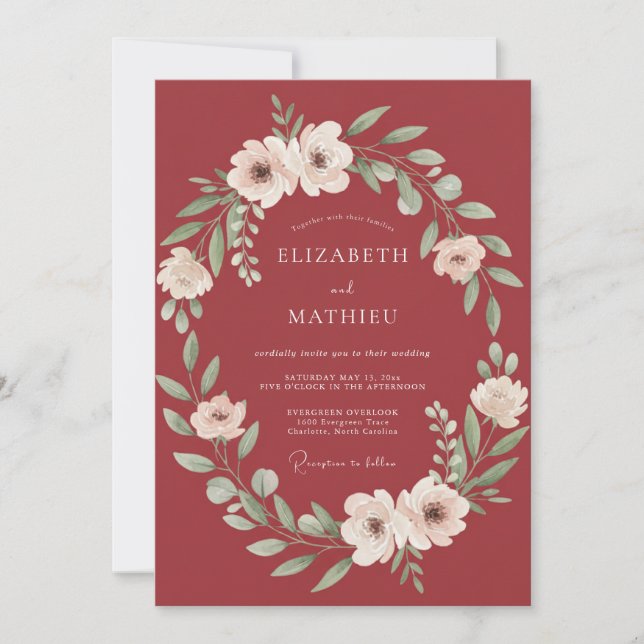 Burgundy Glorious Winter Wedding Invitation (Front)