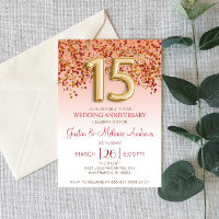 Burgundy Gold 15th Wedding Anniversary Invitation