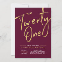 Burgundy & Gold 21st Birthday Party Invitation