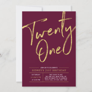 Burgundy & Gold 21st Birthday Party Invitation