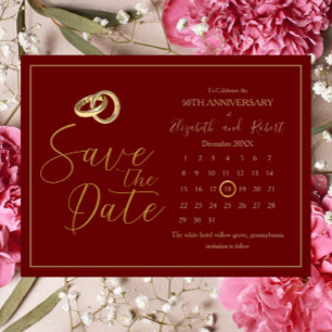 Burgundy Gold 50th Anniversary Save The Date Announcement Postcard