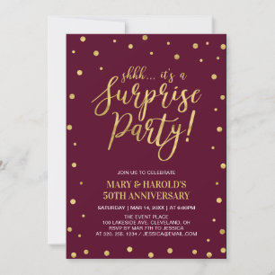 Burgundy & Gold 50th Surprise Wedding Anniversary Invitation