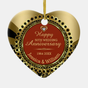 Burgundy & Gold 50th Wedding Anniversary Ceramic Ornament