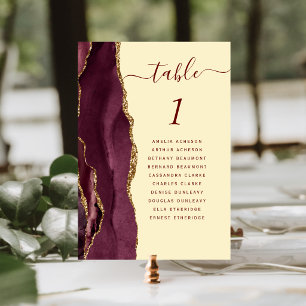 Burgundy Gold Agate Butter Yellow Wedding Table Number