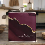 Burgundy Gold Agate Geode Gold Monogram Hip Flask<br><div class="desc">Burgundy and Gold Foil Agate Geode Monogram Beautiful Elegant Script Name Flask. This gift makes the perfect sweet 16, 13th, 15th, 16th, 18th, 21st, 30th, 40th, 50th, 60th, 70th, 80th, 90th, 100th birthday, wedding, bridal shower, anniversary, graduation or bachelorette party gift for someone decorating her room in modern trendy chic...</div>