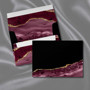 Burgundy Gold Agate Geode Wedding Envelope