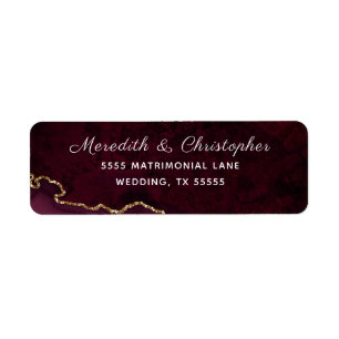 Burgundy Gold Agate Geode Wedding Return Address Label