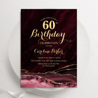 Burgundy Gold Agate Marble 60th Birthday