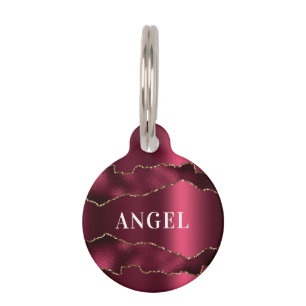 Burgundy gold agate marble name pet tag