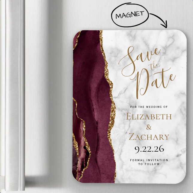 Burgundy Gold Agate Marble Save the Date Magnet (Creator Uploaded)