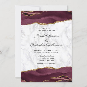  Burgundy Gold Agate Marble Wedding Invitation
