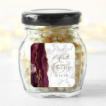 Burgundy Gold Agate Marble Wedding Square Sticker<br><div class="desc">This elegant modern wedding sticker features a burgundy watercolor agate geode design trimmed with faux gold glitter. Easily customise the date black text on a grey and white marble background,  with the names of the bride and groom in gold coloured  handwriting calligraphy over a large,  pale grey ampersand.</div>