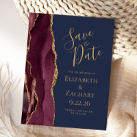 Burgundy Gold Agate Navy Blue Save the Date