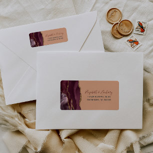 Burgundy Gold Agate Peach Wedding Return Address Label