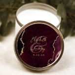Burgundy Gold Agate Script Wedding Classic Round Sticker<br><div class="desc">This elegant modern wedding sticker features a burgundy watercolor agate geode design trimmed with faux gold glitter. Easily customise the gold-coloured text,  with the names of the bride and groom in handwriting calligraphy over a large ampersand and the wedding date below.</div>