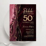 Burgundy Gold Agate Surprise 50th Birthday Invitation<br><div class="desc">Burgundy and gold agate surprise 50th birthday party invitation. Elegant modern design featuring marsala wine dark red watercolor agate marble geode background,  faux glitter gold and typography script font. Trendy invite card perfect for a stylish women's bday celebration. Printed Zazzle invitations or instant download digital printable template.</div>