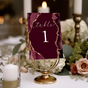 Burgundy & Gold Agate Table Card