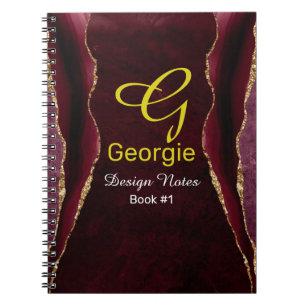 Burgundy & Gold Agate Watercolor  Notebook