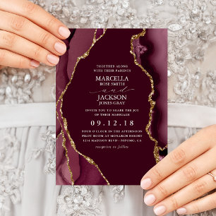 Burgundy & Gold Agate Wedding Invitation
