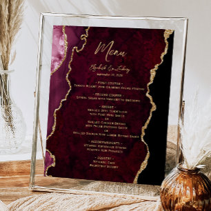 Burgundy Gold Agate Wedding Table Menu Poster
