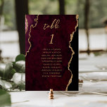 Burgundy Gold Agate Wedding Table Number<br><div class="desc">This elegant modern wedding table number card features a burgundy watercolor agate background trimmed with faux gold glitter. The word "table" appears in gold-coloured handwriting script. Add the names of your guests who are assigned to each table.</div>