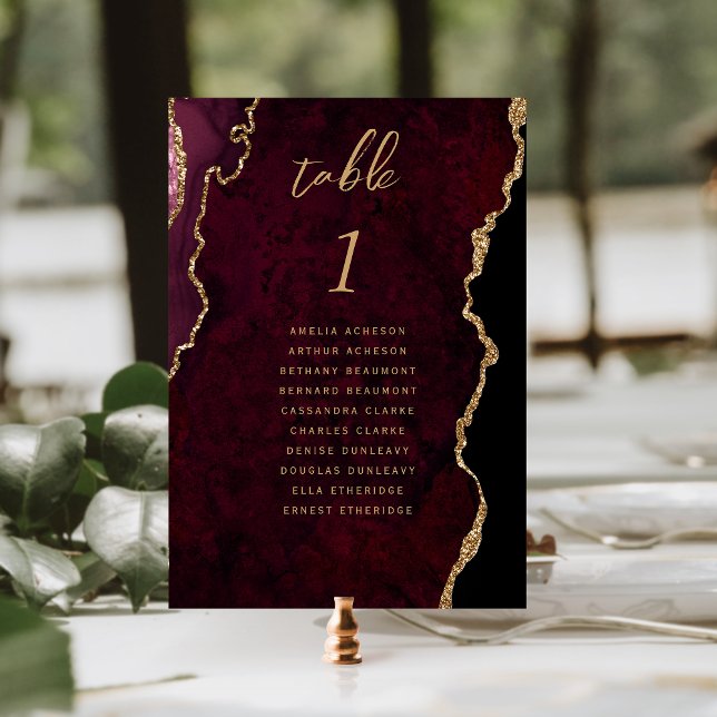 Burgundy Gold Agate Wedding Table Number (Creator Uploaded)