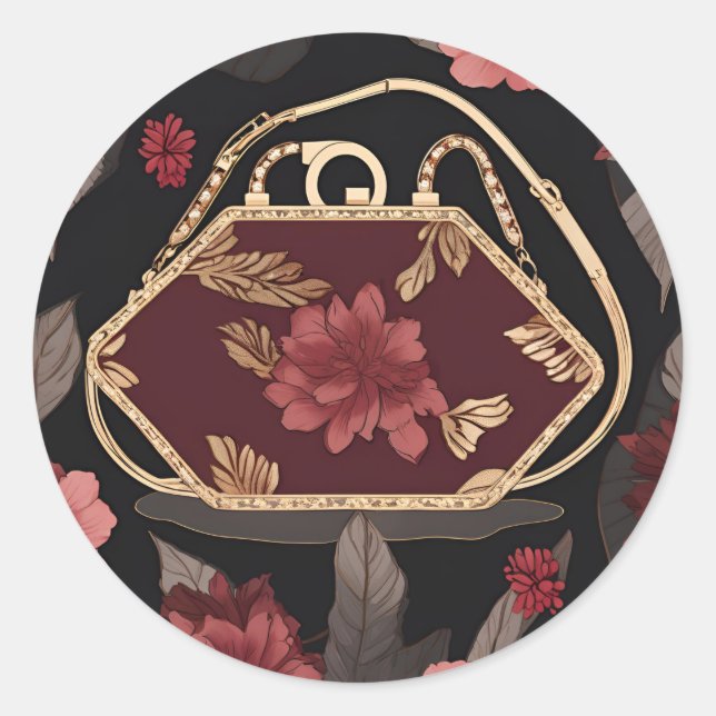 Burgundy Gold AI art  Classic Round Sticker (Front)