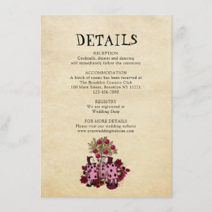 Burgundy Gold Alice in Wonderland Wedding Details Enclosure Card