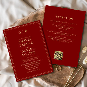 Burgundy Gold All in One QR Code Wedding Invitation