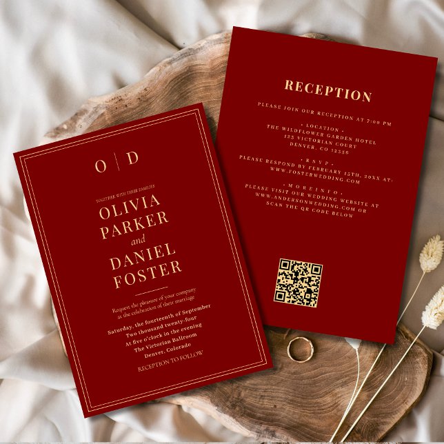 Burgundy Gold All in One QR Code Wedding Invitation (Creator Uploaded)