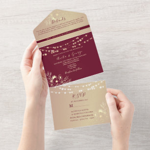 Burgundy Gold All-in-One Wedding Invitation