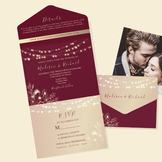Burgundy Gold All-in-One Wedding Invite (Creator Uploaded)