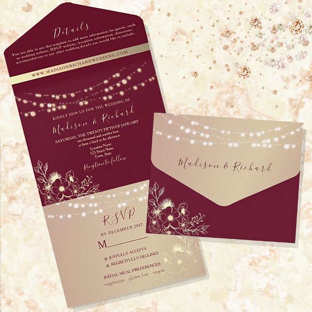 Burgundy Gold All-in-One Wedding Invite (Creator Uploaded)