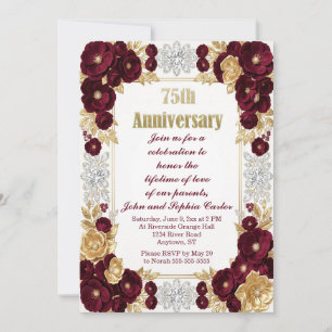 Burgundy Gold and Diamonds 75th Anniversary Invitation