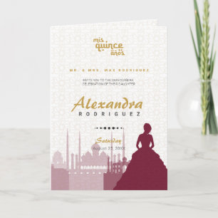 Burgundy & Gold Arabian Quinceañera Photo Invitation
