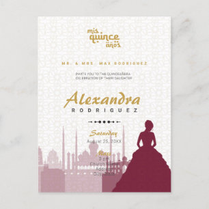 Burgundy & Gold Arabian Quinceañera Photo Postcard