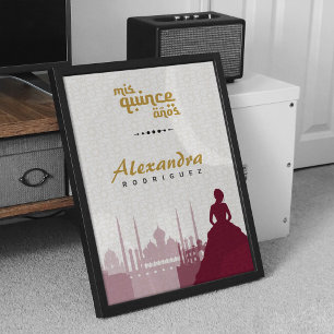 Burgundy & Gold Arabian Quinceañera Photo Poster
