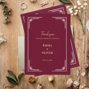 Burgundy Gold Art Deco Black Tie Wedding Thank You Postcard