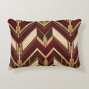 Burgundy & Gold Art Deco Chevron Decorative Cushion