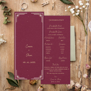 Burgundy Gold Art Deco Wedding Ceremony Program