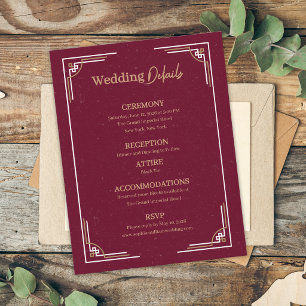 Burgundy Gold Art Deco Wedding Details Information Enclosure Card