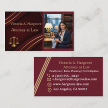 Burgundy Gold Attorney Business Card with Custom P