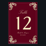 Burgundy Gold Baroque Wedding Table Number<br><div class="desc">Add timeless elegance to your reception décor with this burgundy and gold baroque wedding table number. Featuring a rich burgundy background framed with ornate vintage gold baroque flourishes, this design creates a luxurious and refined look for your wedding reception tables. The large table number is displayed in elegant typography for...</div>