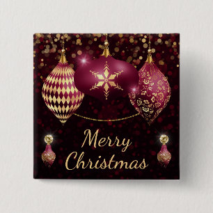 Burgundy & Gold Baubles Merry Christmas 15 Cm Square Badge