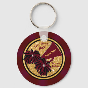 Burgundy Gold Black Cheer Keychains, Personalised Key Ring