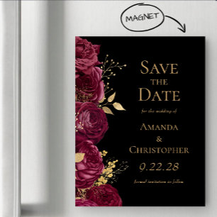 Burgundy Gold Black Floral Wedding Save the Date Magnetic Invitation