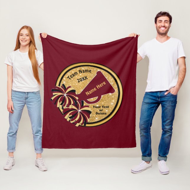 Burgundy Gold Black Personalised Cheer Gifts Cheer Fleece Blanket (In Situ)